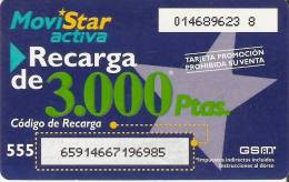 GSMAR-012 TARJETA RECARGA MOVISTAR ACTIVA 3000 PTAS PROMOCION - Telefonica