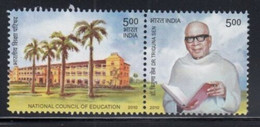 India 2010 Triguna Sen National Board Of Education Se-tenant 2v Set Of Rs.5.00 Stamps MNH - Autres & Non Classés