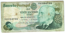 Portugal - Billet De 20 Escudos - Gago Coutinho - 4 Octobre 1978 - P176b - Portugal