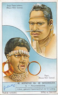 Chromo Litho Papua Guinea Men With Strange Nose And Ear Piercing Bone Shell - Papua-Neuguinea