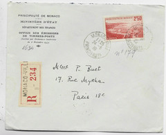 MONACO 2FR50 SEUL LETTRE REC COVER MONACO VILLE 24.6.1939 AU TARIF - Brieven En Documenten