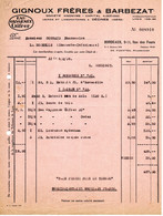 Eau Oxygénée Gifrer Gignoux Frères & Barbezat à Dècines Et Bordeaux Facture Du 9/2/1939 - Droguerie & Parfumerie