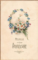 Heureux Anniversaire Couronne De Fleurs Marguerites Bluets Myosotis 1913 - Geburtstag