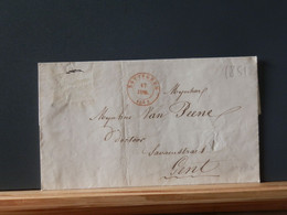 100/906  LETTRE  BELGE 1851 OBL. SOTTEGHEM POUR GENT TIMBRE MANQUANT - 1849-1865 Medallones (Otros)