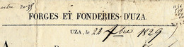 1829 RARE LETTRE DE VOITURE ROULAGE FORGES FONDERIES UZA LANDES Pour Holagray Frères Marchands De Fer Bordeaux    B.E. - 1800 – 1899