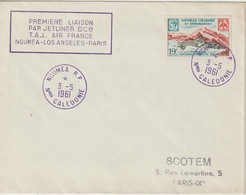 Nouvelle Calédonie 1961 Première Liaison Nouméa-Los Angeles-Paris - Storia Postale