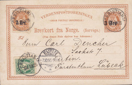 Uprated Postal Stationery Ganzsache 3 Ø/6 Ø CHRISTIANIA 1895 EUTIN (Arr) Germany ERROR Variety 'Broken Frame Lines & 'O' - Postwaardestukken