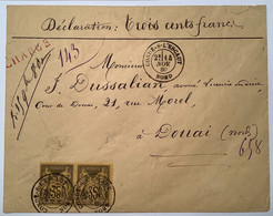 CONDÉ-S-L’ESCAUT NORD 1880 Lettre VD 300 Fr CHARGÉ Sage 35c Nr.35 >Douai (France Valeur Déclarée Cover - 1877-1920: Période Semi Moderne