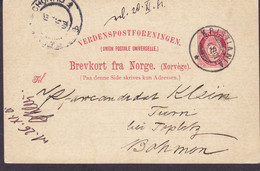 Norway UPU Postal Stationery Ganzsache Entier 10 Ø Posthorn KRISTIANIA 1901 TURN B. Toplatz Böhmen (Vorläufer Czech R.) - Postwaardestukken