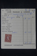 ROYAUME UNI - Fiscal Sur Document Du Lycée Français De Londres En 1957 - L 133712 - Fiscales