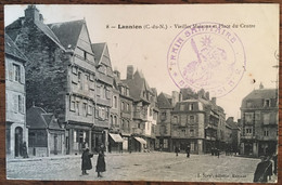 Lannion - Vieilles Maisons Et Place Du Centre - Animée, Circulée, Rare Cachet Militaire "train Sanitaire" - Lannion