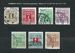 DANIMARCA 1914-15 - Francobolli Per Giornali - Cifra Al Centro- Selezione 7 Valori - Mi: 1Y/3Y/4Y/5Y/8Y/11Y/13Y - Revenue Stamps