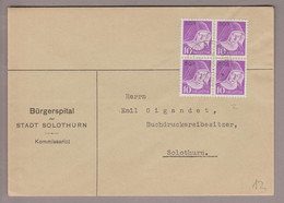 CH Portofreiheit Zu#15z 4-er Block 10Rp. GR#503 Solothurn 1937-01-03 Bürgerspital Solothurn - Vrijstelling Van Portkosten