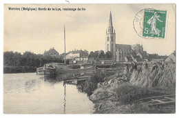 Cpa: BELGIQUE - WERVICQ - Bords De La Lys - Rouissage Du Lin (Métier, Péniche) 1908  Ed. Deswaene - Wervik