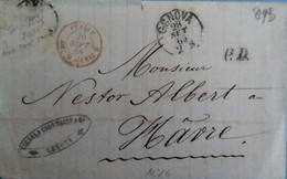 Lettre De Genova ( Gênes ) 1865 Marque D'entrée Par Ambulant Mont Cenis Port Dû - Marques D'entrées