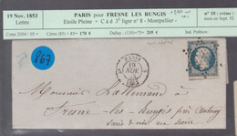 Un Timbre N° 10  Prince Président Louis -Napoléon étoile Pleine  Lettre 19 Novembre  1853  Paris Pour Fresne Les Rungis - 1852 Louis-Napoleon