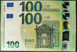 100 EURO SPAIN 2019  DRAGHI V003H5 VA CORRELATIVE COUPLE RADAR 2 SC UNC. LAST POSITION PERFECT - 100 Euro