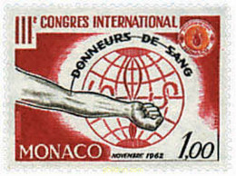 82864 MNH MONACO 1962 3 CONGRESO INTERNACIONAL DE DONANTES DE SANGRE - Andere & Zonder Classificatie