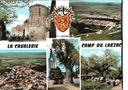 12 - Aveyron - La Cavalerie - Camp Du Larzac - Cpsm Gd Ft Dentelée Multivues 5 Et Blason - Carte Coupée - La Cavalerie