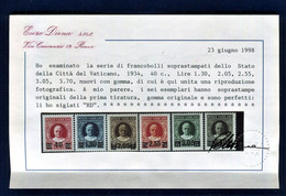 VATICANO 1934 PROVVISORIA SERIE CPL. * CENTRATISSIMA IMPERCETTIBILE TRACCIA DI LINGUELLA  C. ENZO DIENA - Nuovi