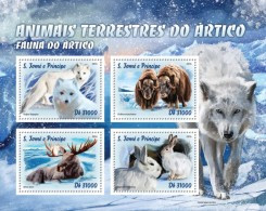 S. Tomè 2016, Artic Animals, Wolf, Rabbit, 4val In BF - Arctic Wildlife