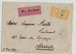 TUNISIE  - N°171 X2-  Destination  MARSEILLE – PAR AVION 1933 Erinophilie  AIR UNION Dos Altéré - Lettres & Documents