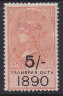 GB QV 1890 5s TRANSFER DUTY REVENUE FISCAL - Revenue Stamps