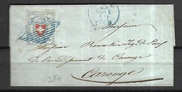 SUISSE  Postes Fédérales  N° 14 SEUL SUR LETTRE Pour Carouge Le 25 Novembre 1852 - 1843-1852 Poste Federali E Cantonali