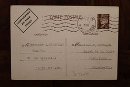 France 1942 Erreur Oblit (absence Année) Pongibaud Petain Entier Sur Taxe Perçue Flamme Cover Ww2 - Standard Postcards & Stamped On Demand (before 1995)