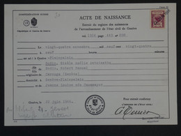 BI 6 SUISSE ACTE DE NAISSANCE  1966 A GENEVE + ++ TIMBRE CANTONAL   INTERESSANT - Non Classificati