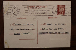 France 1942 Oblit Mecanique Entr'aide D'Hiver Petain Entier Cover Ww2 Goetzewerk Burscheid Allemagne Signé SS - Standard Postcards & Stamped On Demand (before 1995)