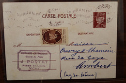 France 1942 Oblit Célébrez Le 30 Août L' Anniversaire De La Légion Ambert Vichy Petain Entier Cover Ww2 Flamme - Standard Postcards & Stamped On Demand (before 1995)