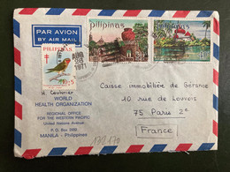 LETTRE Par Avion Pour La FRANCE TP 50 S + TP 40 S + OISEAU 10+5 OBL. AUG 26 1971 + WORLD HEALTH ORGANIZATION MANILA - Philippinen