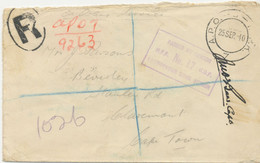 SÜDAFRIKA 25.9.1940, "A.P.O. - U - M.P.K. / 7" Selt. K2 A. Pra.-Feldpost-Einschreiben-Bf (Mängel)  M. Viol. Zenzurstpl. - Lettres & Documents