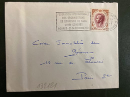 LETTRE TP RAINIER III 0,50 OBL.MEC.7-9 1971 MONTE CARLO + DONNEURS DE SANG VIIeme CONGRES 21-24 OCTOBRE 1971 - Lettres & Documents