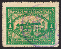 1929 Yugoslavia Vojvodina - Local Revenue Tax Stamp - Backa / Bacska Region - Sombor Zombor Hungary County House / 1 Din - Servizio