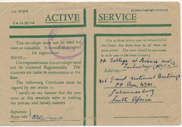 GB 22.8.1943, Kab.-Vordruck-Envelop ACTIVE SERVICE (A.F. W3078) M. Viol. K1 "PASSED BY CENSOR No. 1088" N. JOHANNESBURG, - Covers & Documents