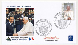 VATICAN - 2 Enveloppes Voyage Du Pape Benoit XVI à Lourdes - 12/15 Sept. 2008 - (1 Illustration Président Sarkozy) - Christianity