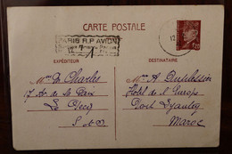 France 1942 Maroc Port Lyautey Surtaxe Aerienne Perçue Paris RP Petain Entier Cover Ww2 Voyagée - Standard Postcards & Stamped On Demand (before 1995)