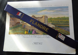 MENU COMPAGNIE GENERALE TRANSATLANTIQUE FRENCH LINE  PAQUEBOT "FLANDRE" DU 4 OCTOBRE 1966 AVEC SON RUBAN - Menükarten