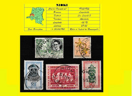 (°) BELGIAN CONGO / CONGO BELGE = NIOKI CANCELATION STUDY 5 STAMPS - Abarten Und Kuriositäten