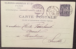 1898 PERFORÉ VILMORIN-ANDRIEUX PARIS "VAC" C.p Sage#89>Montreux Suisse (France Perfin Agriculture Seed Fleur Flowers - Cartas & Documentos