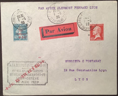 SODAC 1929 RARE ÉTAPPE 1er Vol (Montlucon) CLERMONT>LYON (Genéve) Lettre Poste Aérienne (France Suisse Schweiz Flugpost - 1927-1959 Covers & Documents