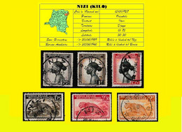 (°) BELGIAN CONGO / CONGO BELGE = NIZI CANCELATION STUDY 6 STAMPS = WOMAN HEADS ( X3 ) LEOPARDS ( X3 ) - Varietà E Curiosità