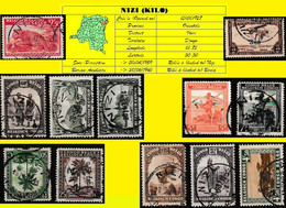 (°) BELGIAN CONGO / CONGO BELGE = NIZI CANCELATION STUDY 12 STAMPS - Errors & Oddities