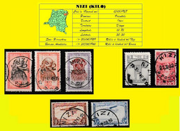 (°) BELGIAN CONGO / CONGO BELGE = NIZI CANCELATION STUDY 7 STAMPS - Abarten Und Kuriositäten