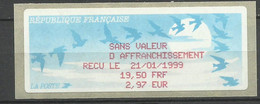 Vignette D'affranchissement Oiseaux De Jubert  Reçu 19,50Fn= 2,97 € Le 21/01/1999   Neuf  B/TB Voir Scan Soldé - 1990 « Oiseaux De Jubert »