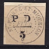 SPM - 5 C. Noir De 1886 Sur Fragment FAUX - Usati