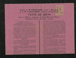 France Fiscal Affiches N° 10 Sur Affiche De Vente Immobilière à Marvejols Le 12/02/1888   B/TB Voir Scans Soldé ! ! ! - Lettres & Documents
