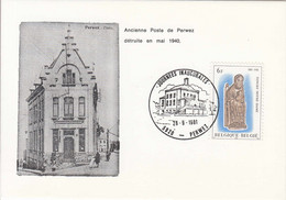 BELGIQUE N° 2010 Journées Inaugurales Nouvelle Poste à Perwez 26-09-1981 2 Cartes Ancienne Et Nouvelle Poste En Illust. - Ufficio Di Transito